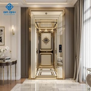 Mẫu thang máy mini phong cách cổ điển, sử dụng họa tiết tinh tế, phù hợp với những không gian nội thất sang trọng, hoàng gia.