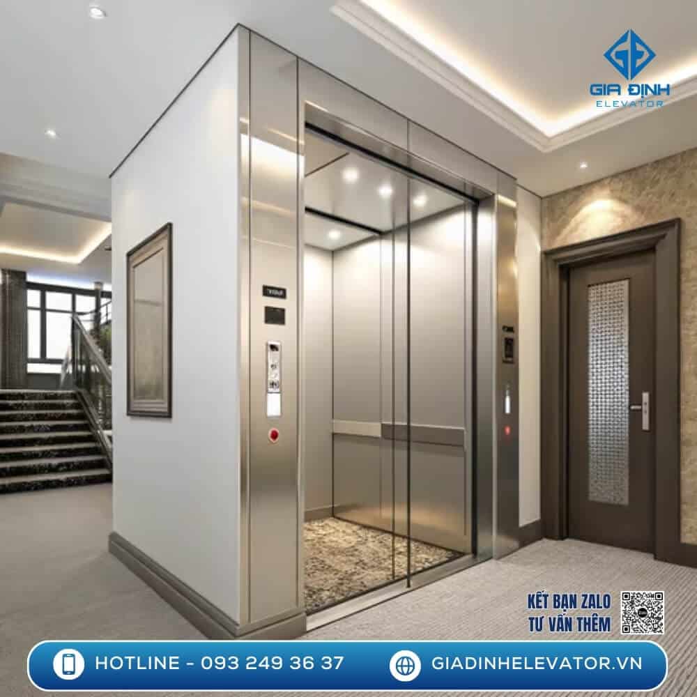 Thang máy Fuji với sự kết hợp hoàn hảo giữa gỗ cao cấp và kính cường lực, mang đến vẻ đẹp cổ điển nhưng không kém phần hiện đại.