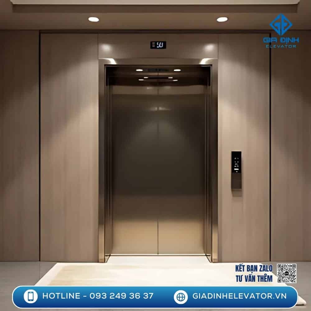 Thang máy Fuji sử dụng khung inox mạ vàng cao cấp, mang đến vẻ đẹp sang trọng, bền bỉ. Tích hợp công nghệ an toàn tiên tiến.