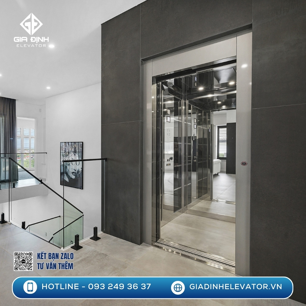 Xu hướng thang máy gia đình năm 2025 thiên về mẫu tròn, cửa kính toàn phần, tạo cảm giác sang trọng và không bị ngợp không gian.
