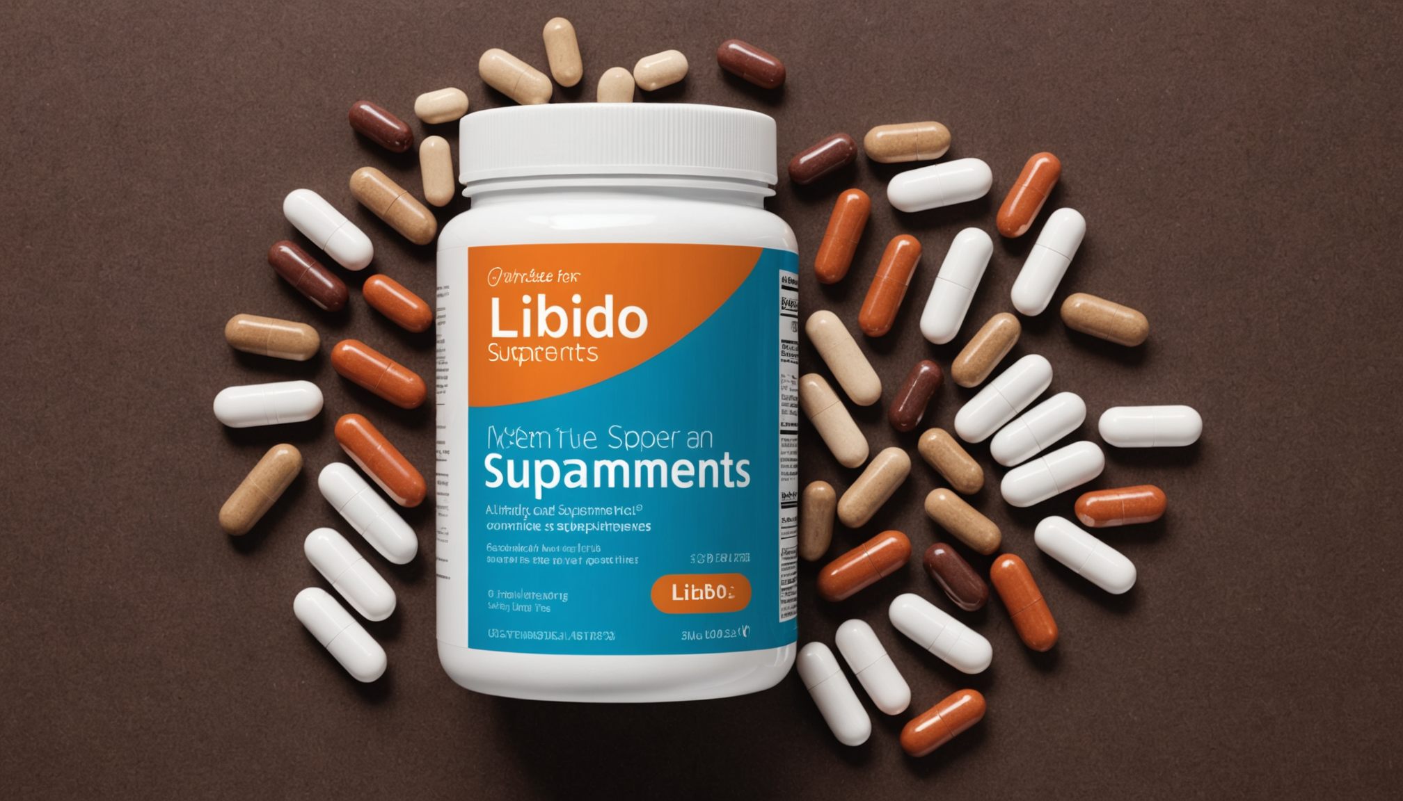 Educational illustration showing herbs, vitamins, and lifestyle factors commonly discussed in libido supplements